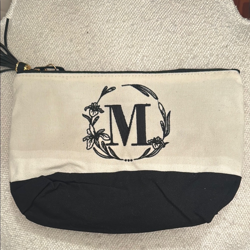 Monogrammed Canvas Pouch with Black Trim